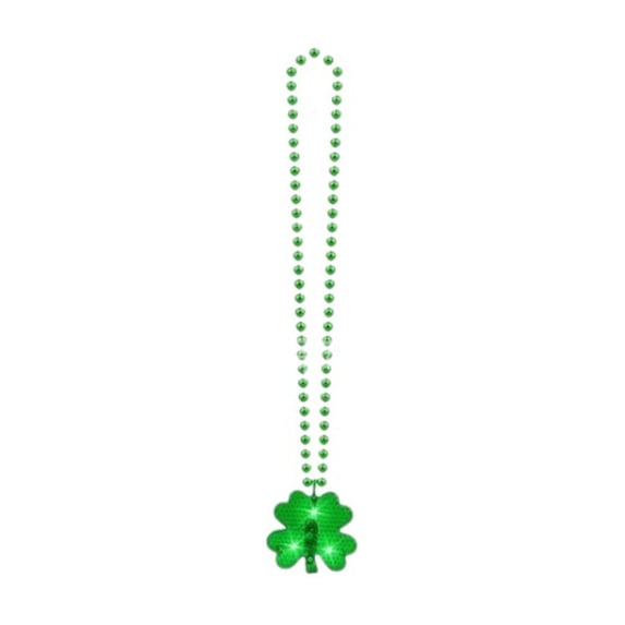 St Patrick Day Necklace LED Light Up Beads, Green Shamrock Glow Jewelry for Party, Battery Operated Festival Accessory