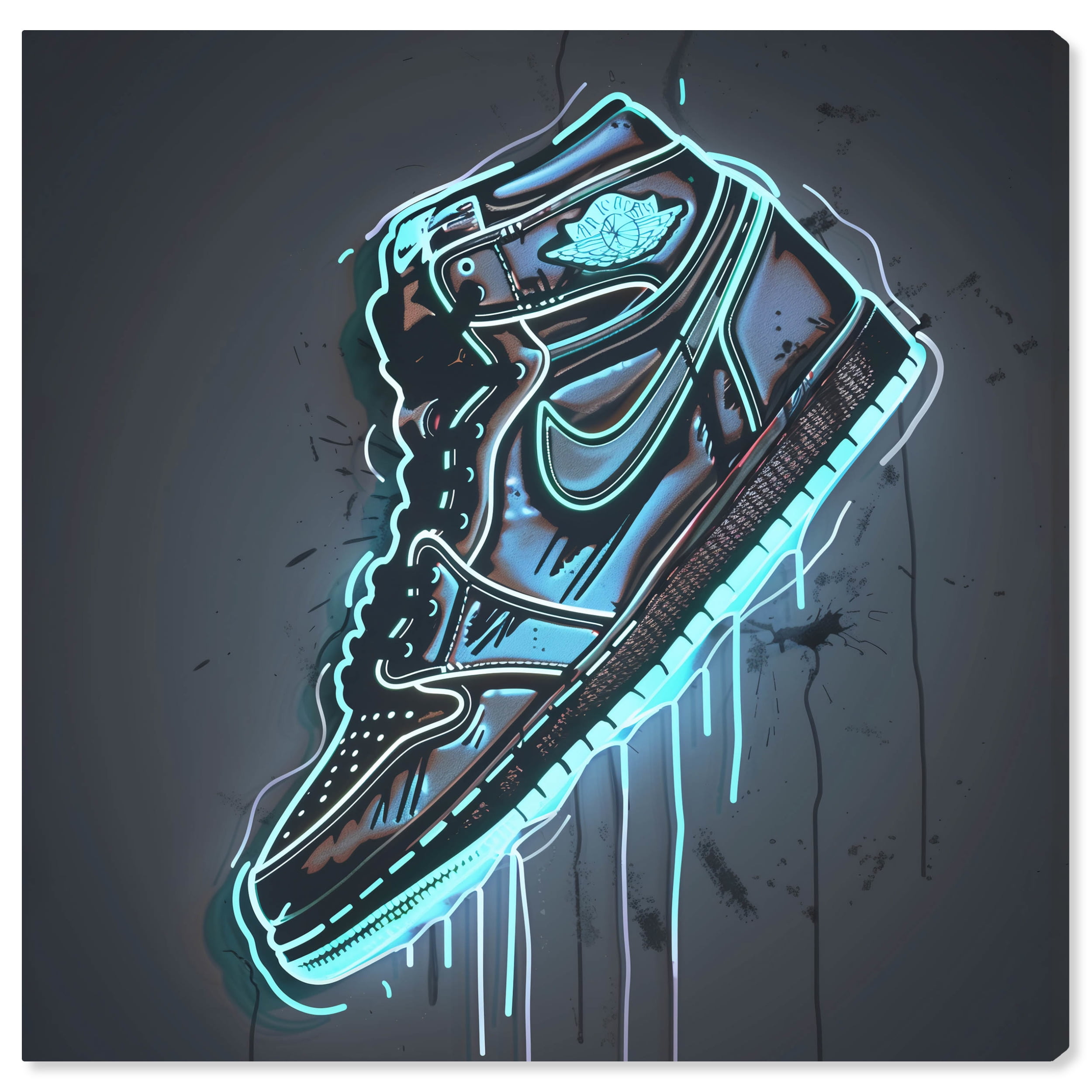 12" x 12" Neon Sneaker Canvas Wall Art in Black and Blue