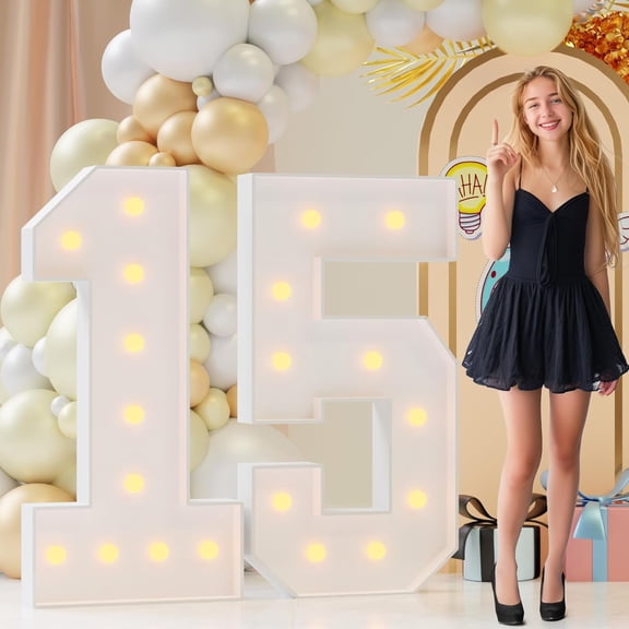 Light Up Numbers 4FT, Number 15 Light Up Sign Marquee Numbers 4 Tall, Large 15 Marquee Number for 15th Birthday Party Decorations Mosaic Numero