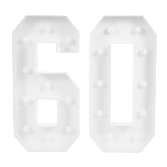 Light Up Numbers LED Bulb 60 Shape, Battery Powered, Perfect for 60th Birthday Party, Easy to Assemble