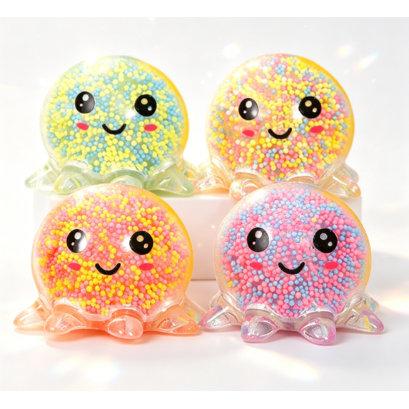 Light Up Octopus Squeeze Ball with Foam Particles, Soft Squishy Sensory Fidget Toy, Bulk Party Favor & Goodie Bag Stuffer, 1 PC Random Color