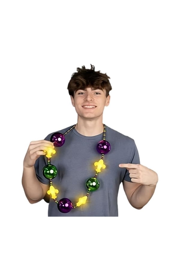 Light Up Oversized Fleur De Lis Mardi Gras Balls Necklace
