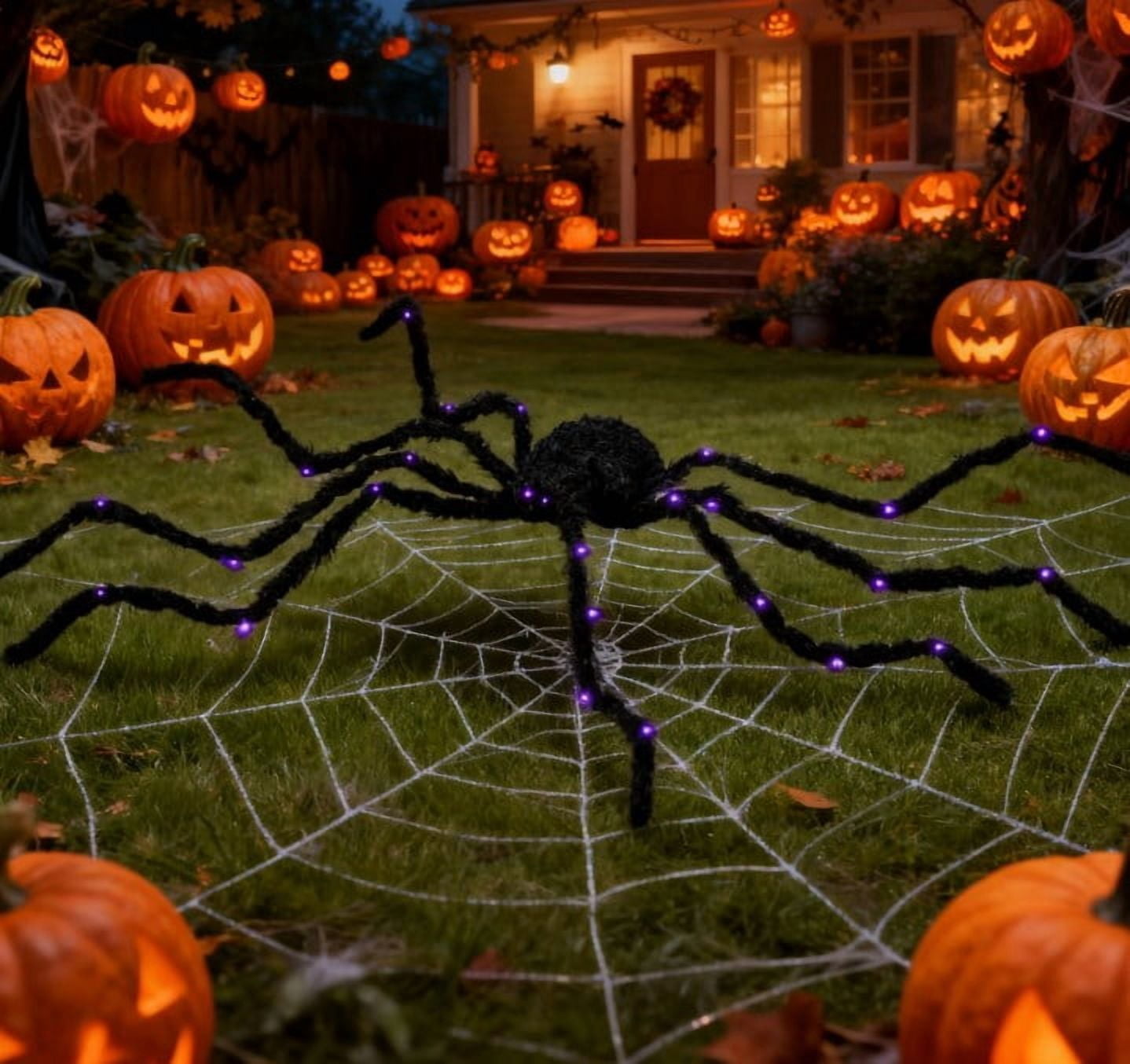 Light-Up Oversized Spider Halloween Decoration 47.2 Inch Purple Glowing Bendable Legs Battery-Operated for Haunted House