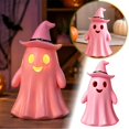 thumbnail image 1 of Light-Up Pink Ghost Figurine with Witch Hat, Resin Halloween Ghost Statue, Cute Desktop Ornament for Shelf Mantel Gothic Home Decor, 1 of 5