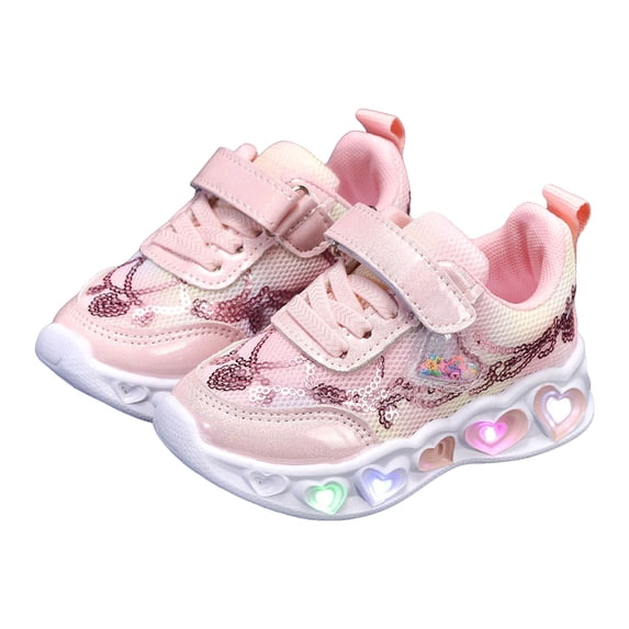 Light Up Platform Walking Shoes for Toddler Girls Wide Width Mesh Breathable Sequins Slip on Sneakers Pink
