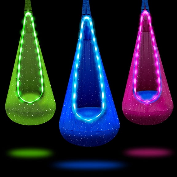 Light Up Pod Swing Seat, Hanging Hammock Swing Chair with LED Lights & Inflatable Pillow, Sensory Swing Pod Swing for Indoor and Outdoor(PINK)