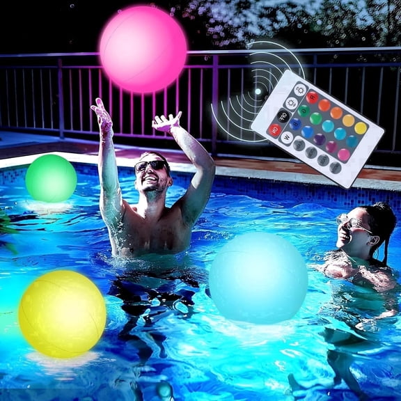 FENLEI 4 pack 12 inch light up glow in dark led floating pool balls, summer beach party decor toys