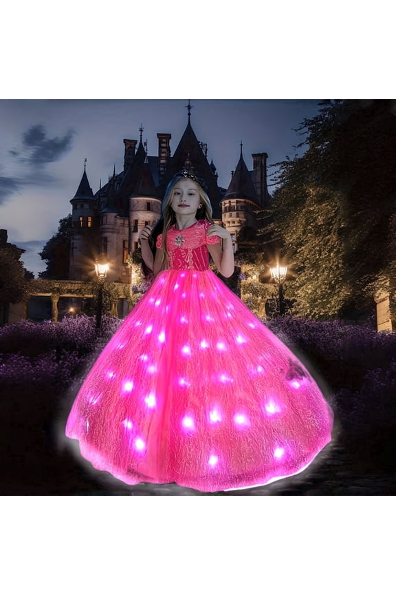 Light Up Princess Costume for Girls Hot Pink LED Princess Dress for Parties and Holiday Events