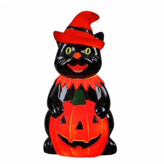 Light-Up Pumpkin Cat Blow Mold Outdoor Decoration, Orange and Black , Celebrate Halloween Light-Up Pumpkin Cat Blow Mold Outdoor