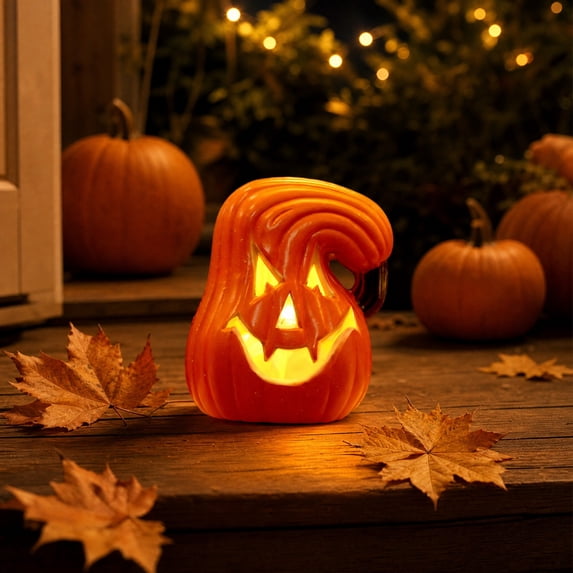 Light Up Pumpkin Jack O Lantern Decor 6 Inch Spooky Halloween Decorations Indoor Outdoor Fall Pumpkin Decor for Home Porch Table Party, 1 Pack