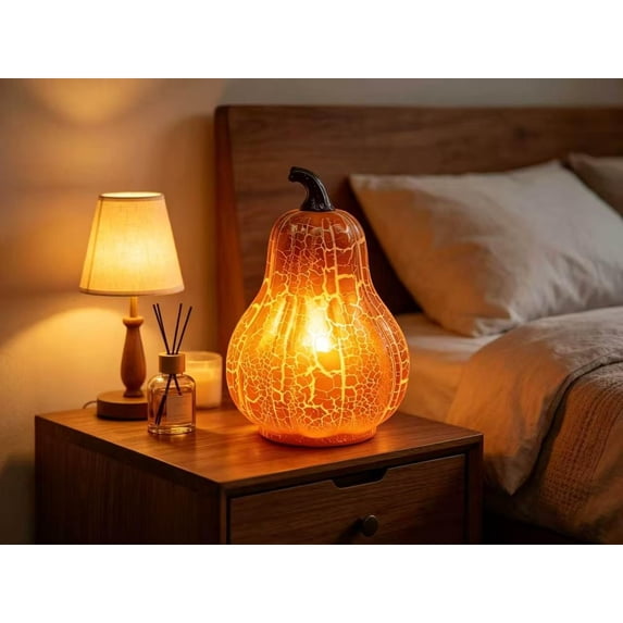 Light Up Pumpkin Lamp Round Pear Gourd Orange Pumpkin Light LED Fall Autumn Halloween Crackle Mosaic Tabletop Decor Home Window Shelf Ornament
