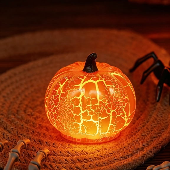 Light Up Pumpkin Lamp Round Pear Gourd Orange Pumpkin Light LED Fall Autumn Halloween Crackle Mosaic Tabletop Decor Home Window Shelf Ornament