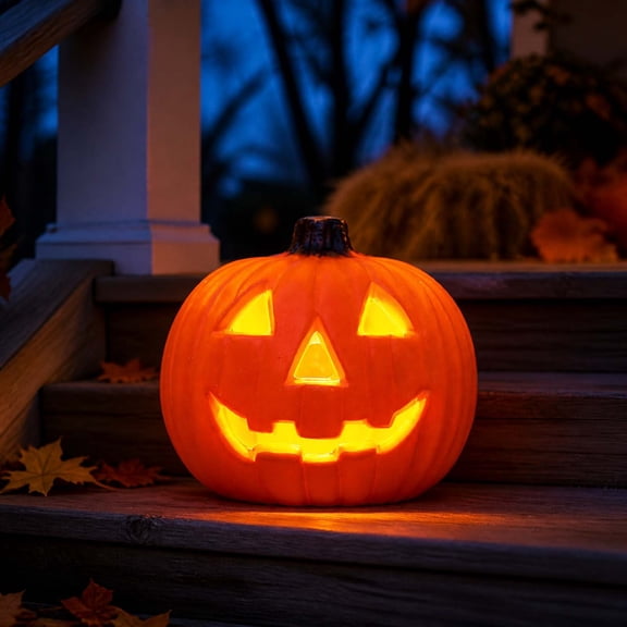 Light-Up Pumpkin Lantern, Battery Operated LED Halloween Decor, Blow Molded Jack-O-Lantern for Porch, Bar, Vintage House, and Spooky Home Display