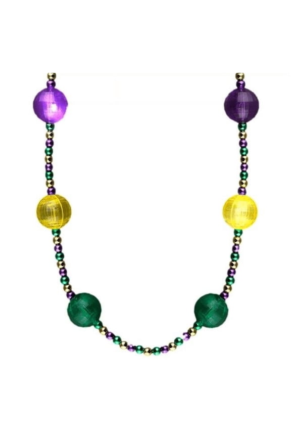 Light Up Purple Green Gold Acrylic Balls in Beaded Necklace for Mardi Gras
