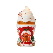 Light-Up Red Ice-Cream Gingerbread House Figurine,7.87in Battery Operated Resin Christmas Desktop Holiday Table Decor