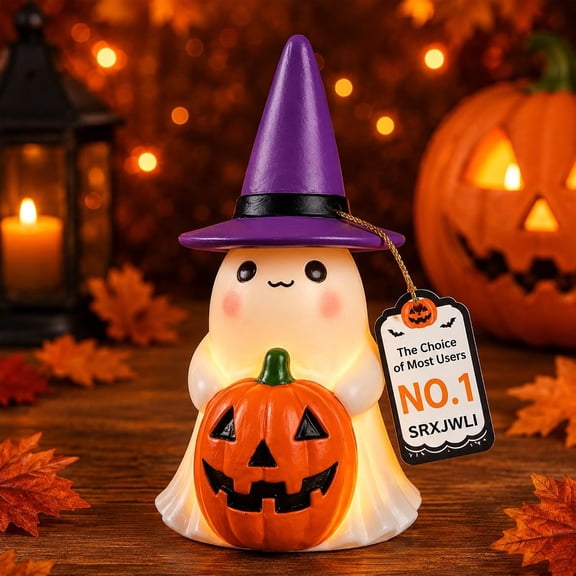 Light-Up Resin Ghost Figurines, Halloween Table Decorations for Home, Cute Indoor Desk Ornaments