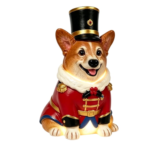 Light Up Resin Nutcracker Corgi Statue, 7.9 Inch Christmas Corgi Figurine with Built-In LED Light, Tabletop Mantel Holiday Decor for Pet Lovers