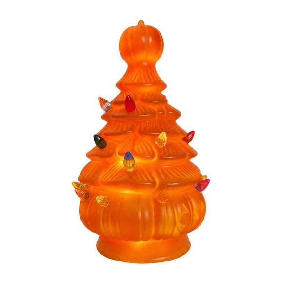 Light Up Resin Pumpkin Halloween Tree, 12" Resin Tree - Vintage Orange Halloween Figurines for Bedroom Night Table Gifts