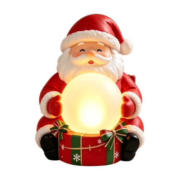 LightUp Resin Santa Claus Figurine with Glowing Orb, Warm White LED Christmas Tabletop Decor for Shelf Desk Mantel Holiday Gift