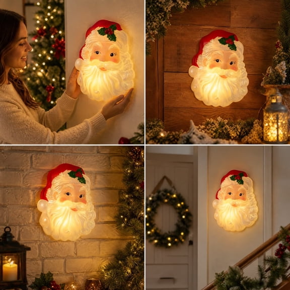 Light Up Santa Face Wall Hanging Christmas Decorations for Outdorr Indoor