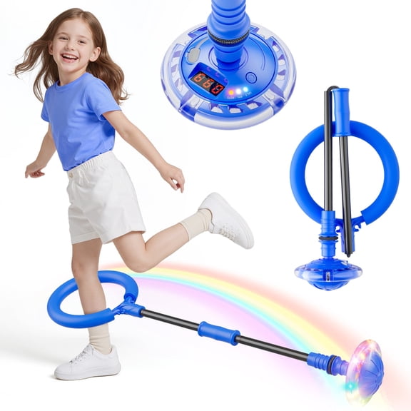 Flooyes Light-Up Scoring Skip Ball Toy with Counter, FlexSkip for Kids, Ankle Bounce Ball with Timer and Cal Calculator, Birthday Gifts for Girls Age 5 6 7 8 9 10 (Blue)