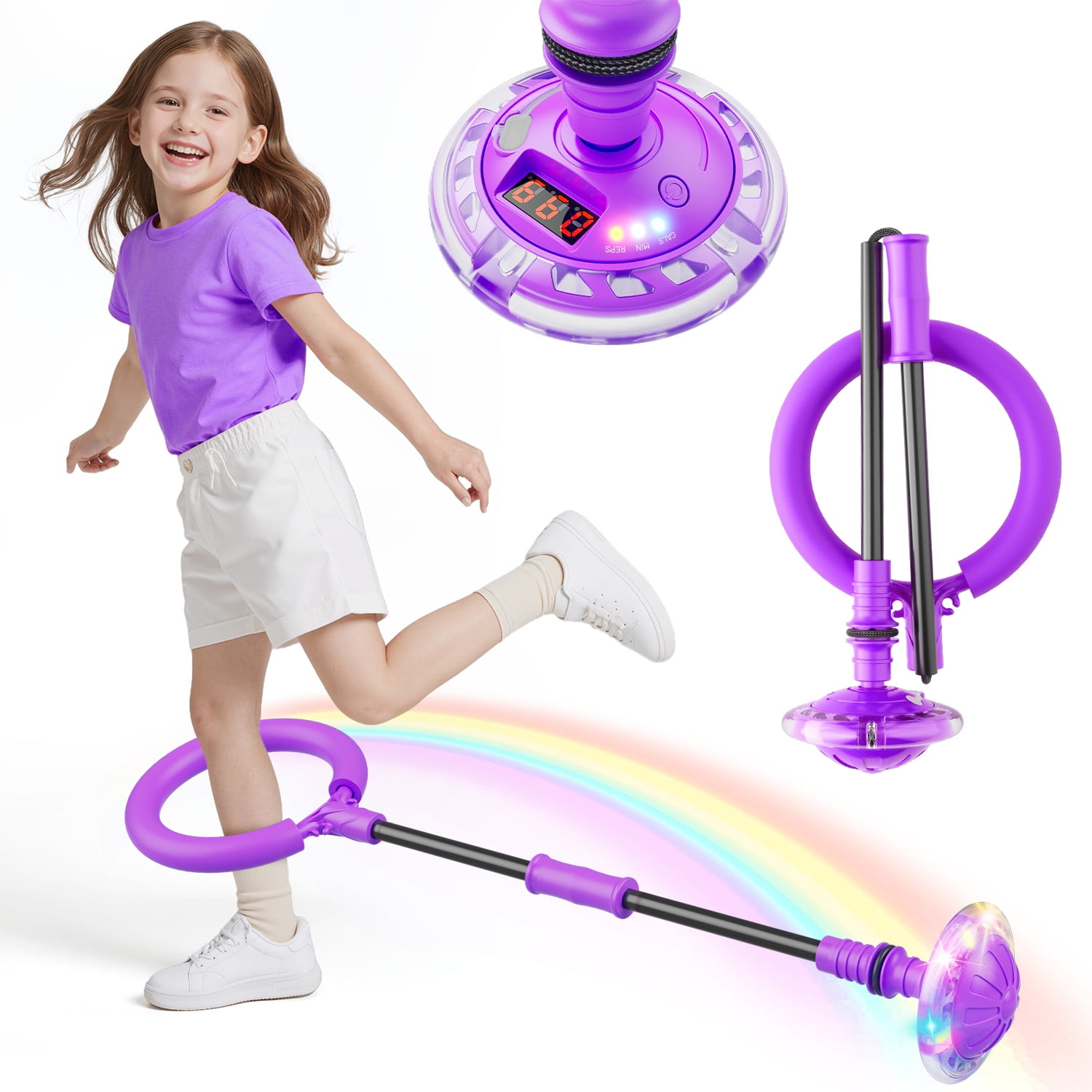 Flooyes Light-Up Scoring Skip Ball Toy with Counter, FlexSkip for Kids, Ankle Bounce Ball with Timer and Cal Calculator, Birthday Gifts for Girls Age 5 6 7 8 9 10+(purple)