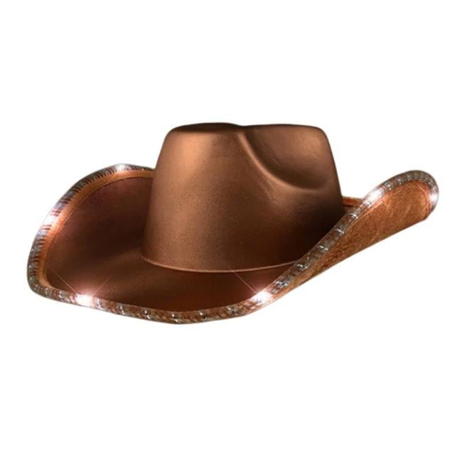 Light Up Shiny Satin Metallic Space Cowboy Hat, Brown