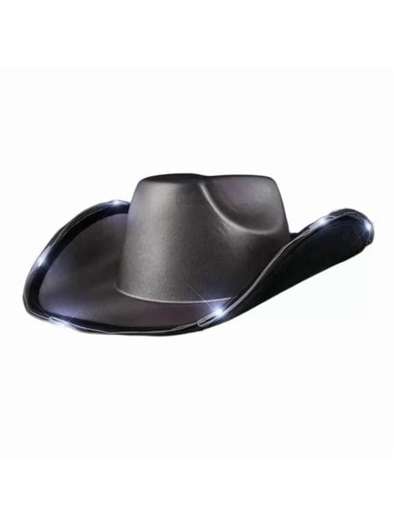 Light Up Shiny Satin Metallic Space Cowboy Hat, Dark Silver