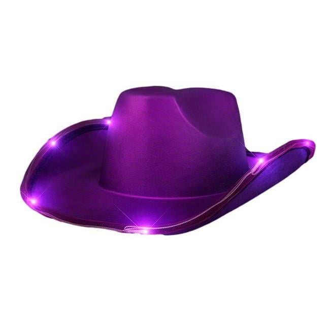 Light Up Shiny Satin Metallic Space Cowboy Hat, Purple