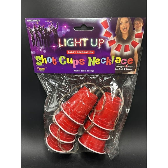 Light Up Shot Cups Necklace (String Of 7 Red Cups) Adult Forum Novelties