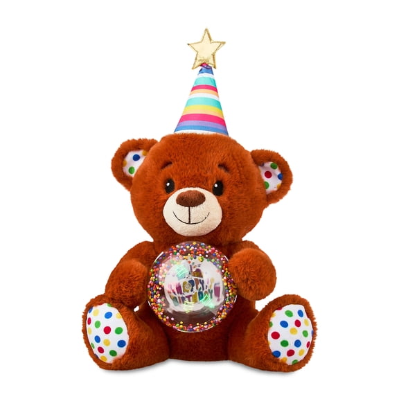 Way To Celebrate Birthday Light-Up Singing Bear Plush Toy, Tan, 9 in