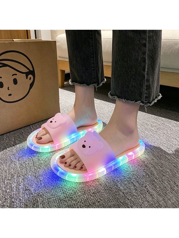 Light Up Slippers for Women Men, 2026 New Colorful Sandals, Fun Motion Sensor Slides for Indoor Use (Pink,7)
