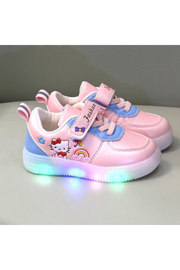Light Up Sneakers with Hello Kitty Sanrio Cartoon LED Shoes Non-Slip Soft Sole Fashion Skate Shoes