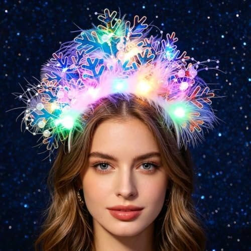 Light Up Snowflake Headband LED Headbands for Women | Glow Party frozen Hair Accessories Winter Light Up Crown Xmas Costume Hair Accessory