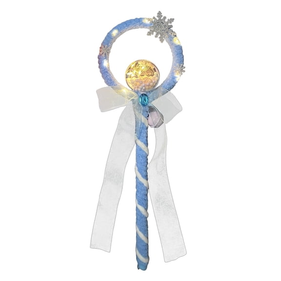 Light-Up Snowflake Wand, Ice Crystal LED Holiday Wand with Snowflake Ring and Ribbon Details for Christmas Parties, Winter Events, Costumes and Festive Photo Props