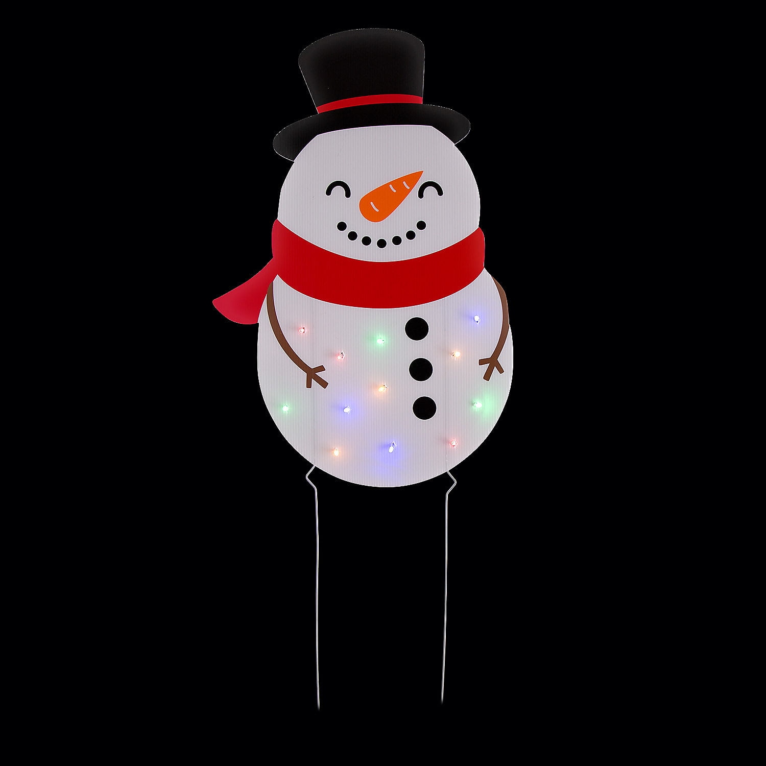 Light-Up Snowman Yard Sign with LED Lights and Metal Stakes