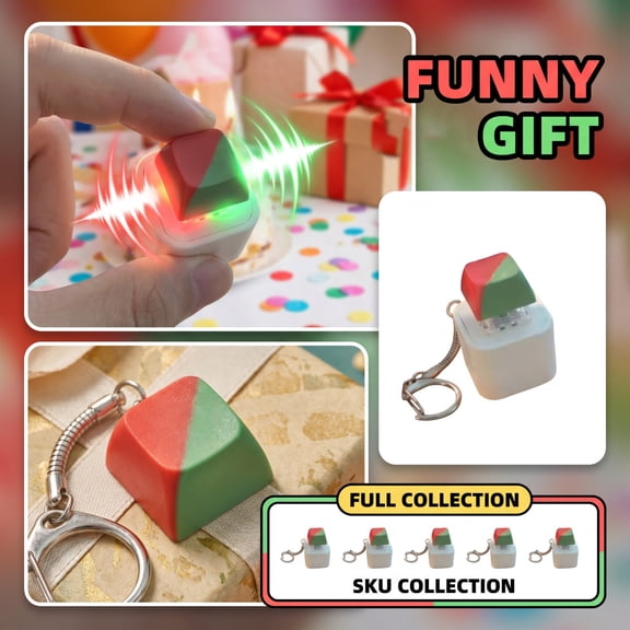 Light Up Sound Button Keychain, LED Push Pendant with Funny Audio Effects, Novelty Gag Gift for Car Keys Bags Backpack (1 Count)