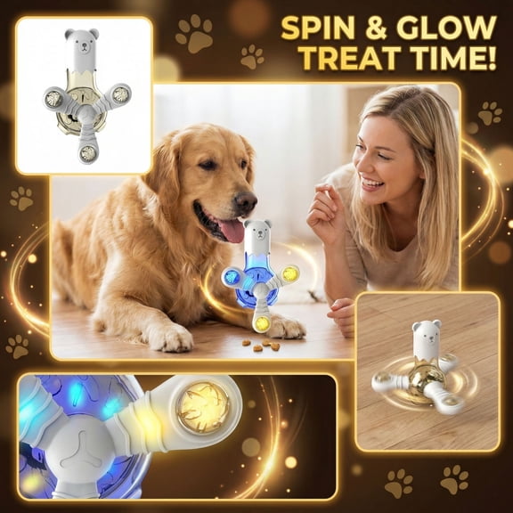 Light-Up Sound Making Rotating Treat Dispenser Toy – Multifunctional Leaky Feeder for Cats and Dogs，Gray