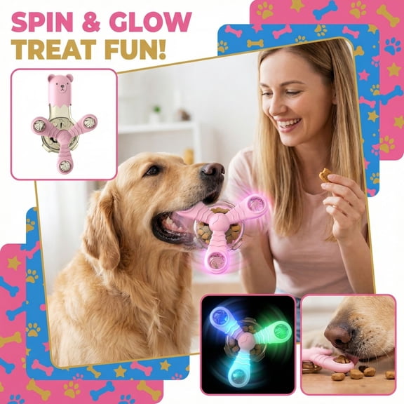 Light-Up Sound Making Rotating Treat Dispenser Toy – Multifunctional Leaky Feeder for Cats and Dogs，Pink