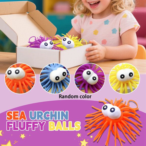 Light Up Spiky Ball Fidget Toy  Soft Rubber with Big Eyes, Tentacle Design, Squeeze Stress Relief, Keychain Attachment for Kids Adults