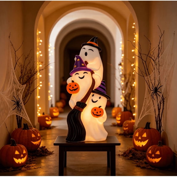 Light-Up Stacked Ghost Witches Blow Mold - 2026 Celebrate Halloween Light-Up Stacked Ghost Blow Mold,Novelty Halloween Blow‑Mold Figurine