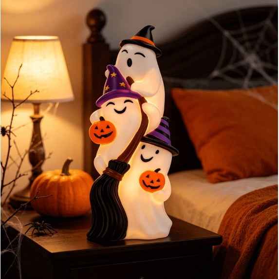 Light-Up Stacked Ghost Witches Blow Mold - 2026 Celebrate Halloween Light-Up Stacked Ghost Blow Mold Outdoor,Novelty Halloween Blow‑Mold Figurine