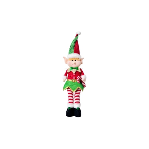 Light-Up Standing Elf Figurine with Adjustable Height and Candy Cane, 1 Pack, Red and Green, for Indoor Holiday Display, Christmas Decoration