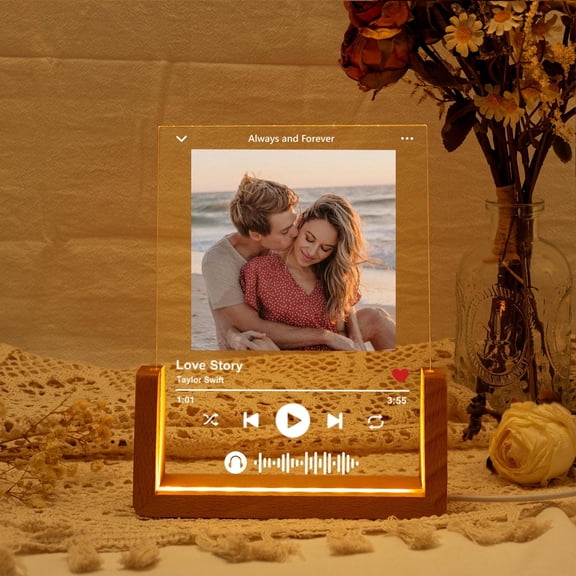 Light Up Streaming App Style Night Light, Flat 2D Acrylic Printed, Custom Song Artist Lamp, Valentine Gift For Men