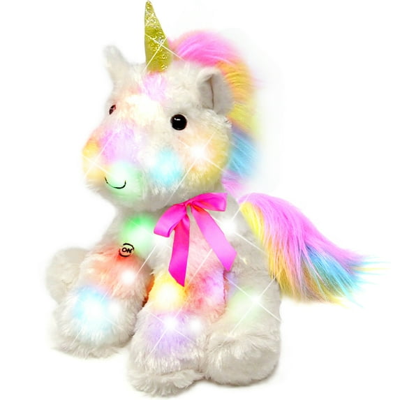 Light Up Stuffed Animal Glow Plush Sleep Toy 7 color Changing White Unicorn Battery Operated 16 inch