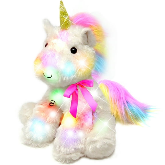 Light Up Stuffed Animal Glow Plush Sleep Toy 7 color Changing White Unicorn Battery Operated 16 inch