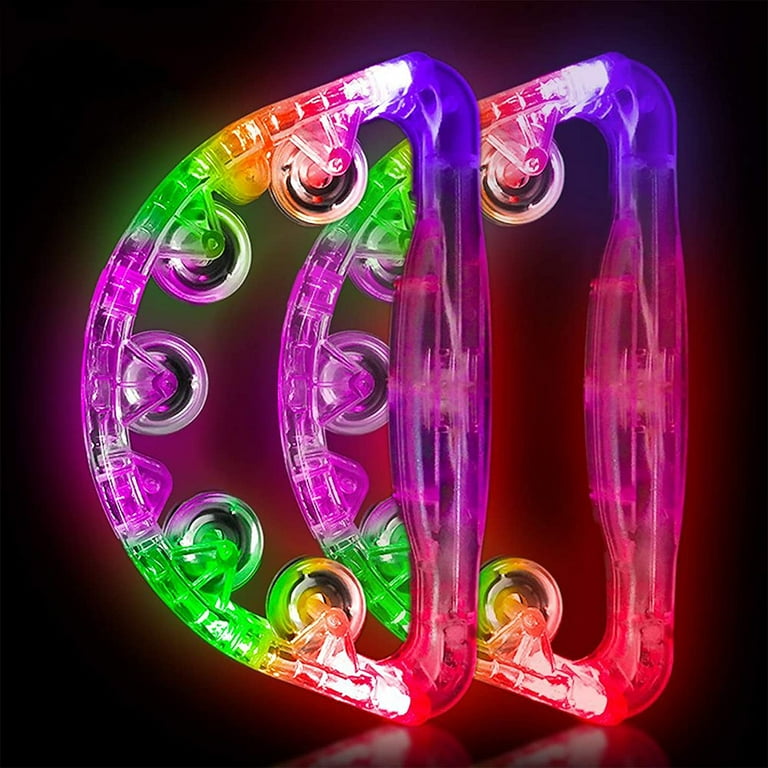 Light Up Tambourine Musical Flashing Tambourine Handheld Percussion Instrument for Kids and Adults Party Toys Four colors are randomly sent