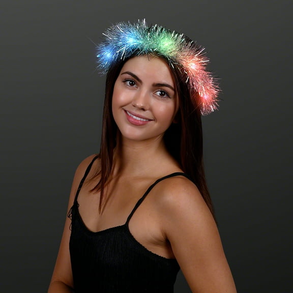 Light Up Tinsel Halo Crown with Color Change LED Lights
