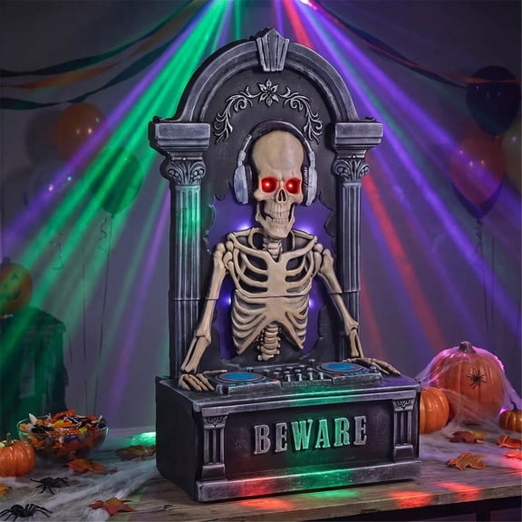 Fun Express Light-Up Tombstone Skeleton DJ with Sound Halloween Decoration - 3 Ft.