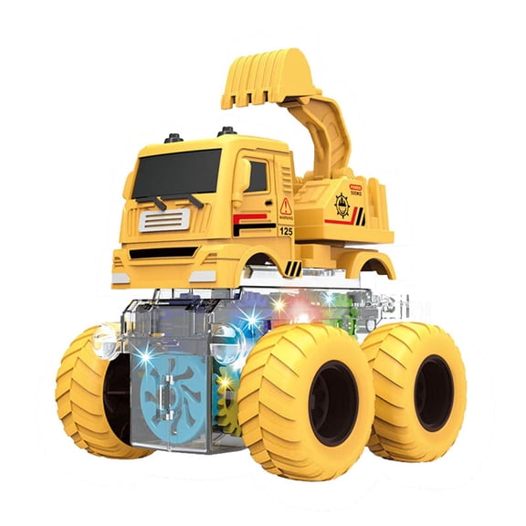 Light-Up Transparent Gear Construction Fleet, Multi-Piece Mechanical Vehicle, Random Color Gears, Educational Friction Powered Cars, A